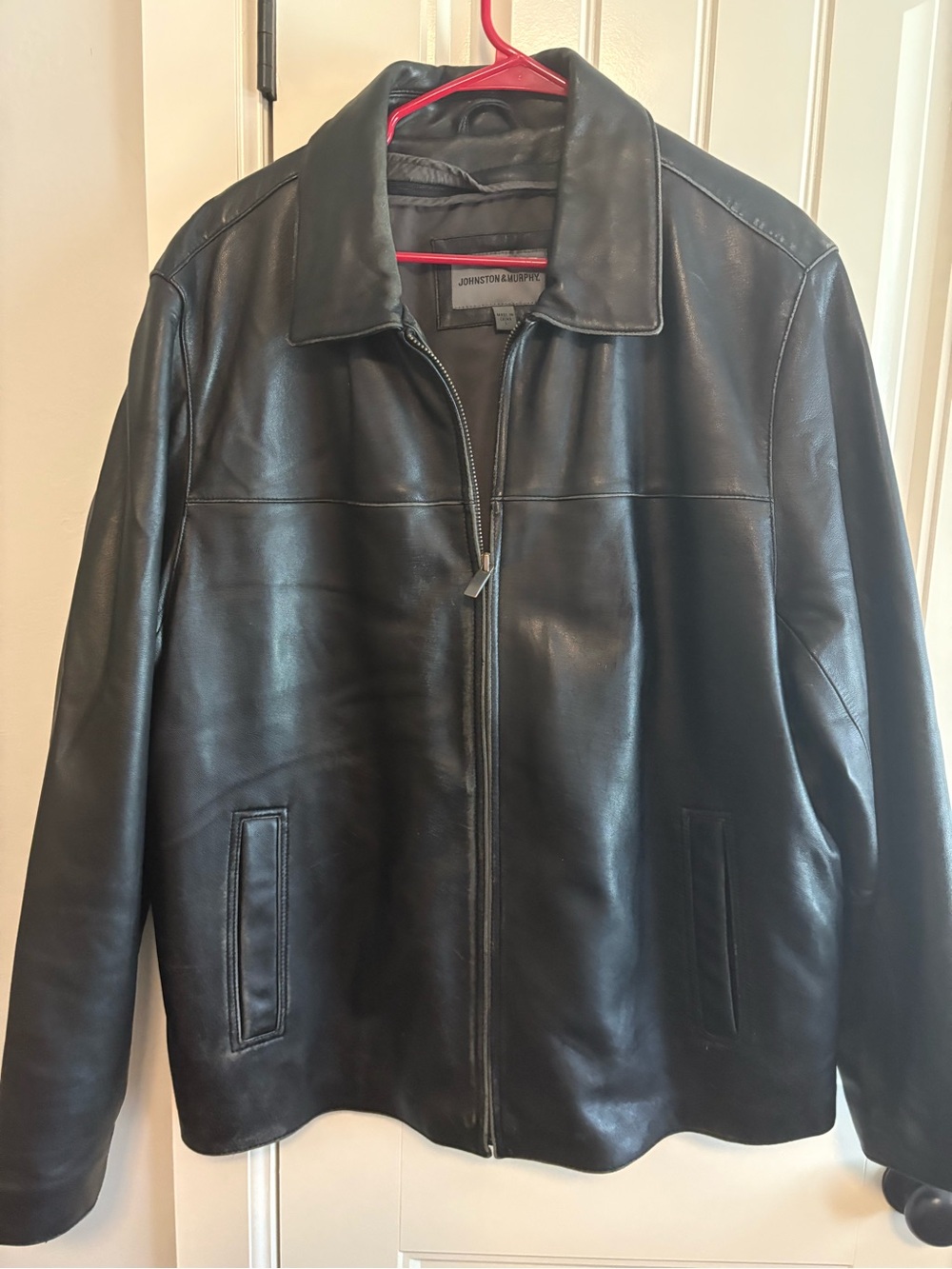 Johnston & Murphy Smooth Black Leather Zip Bomber Jacket